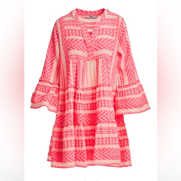 NWT DEVOTION TWINS Short ELLA Cotton MIni Dress Medium Petite MP Rose Neon Pink - Picture 2 of 11